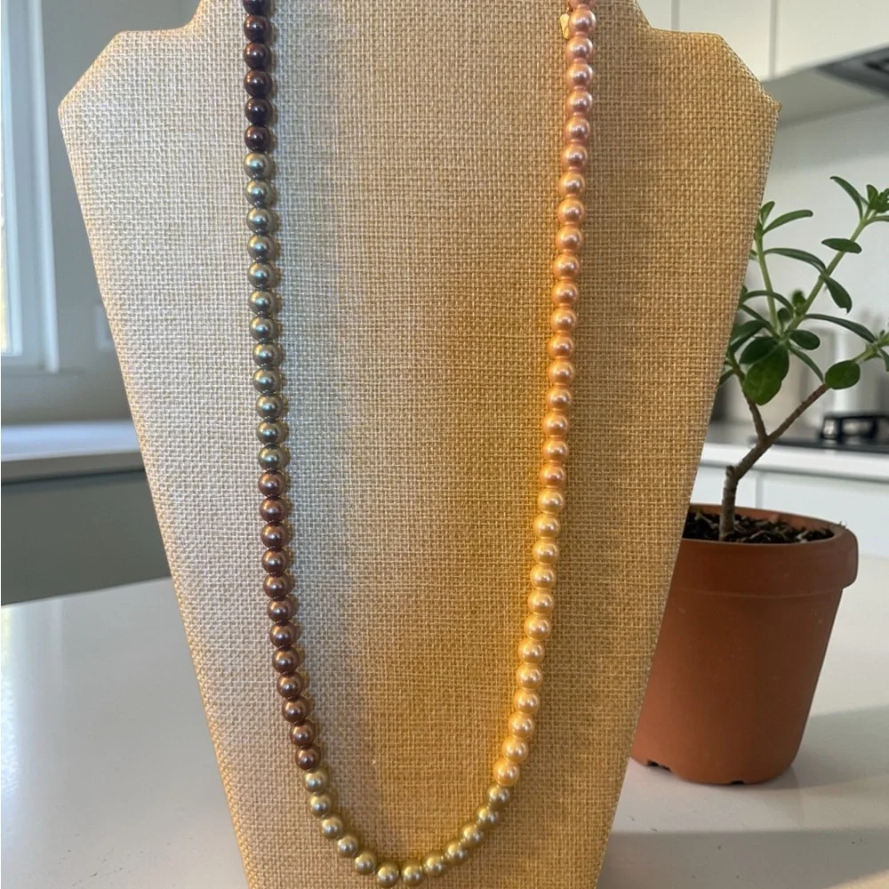 Graduated Multi-Tone Pearl Necklace in Gold and Brown - Picture 1 of 2
